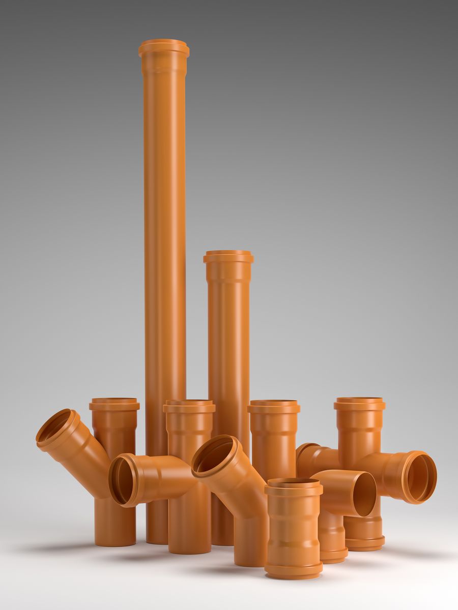 Set,Of,Orange,Pvc,Sewage,Pipe,Fittings
